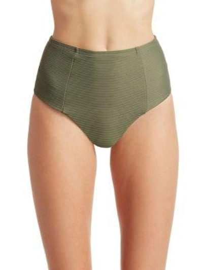 Shop Onia Leah Ribbed High-rise Bottoms In Forest