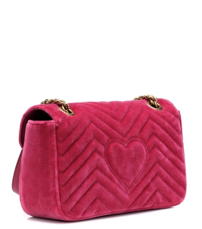 Shop Gucci Gg Marmont Velvet Shoulder Bag In Pink