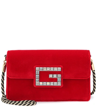 Shop Gucci Velvet Shoulder Bag In Red