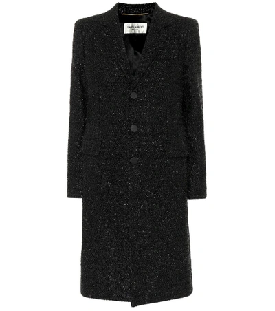 Shop Saint Laurent Embellished Coat In Black