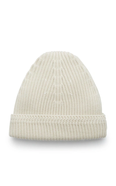 Shop Maison Margiela Wool Ribbed Beanie In White