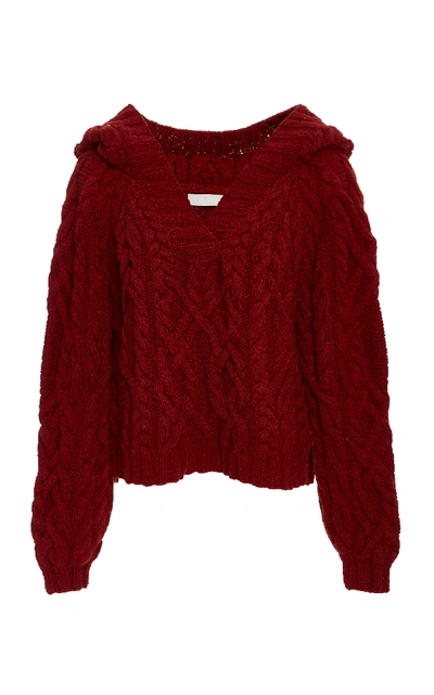 Shop Partow Elia Cable Hand Knit Hoodie In Red
