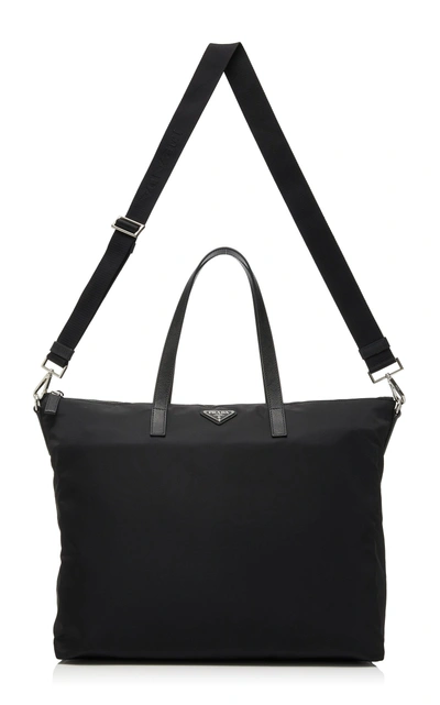 Shop Prada Leather-trimmed Nylon Tote Bag In Black
