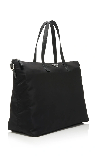 Shop Prada Leather-trimmed Nylon Tote Bag In Black