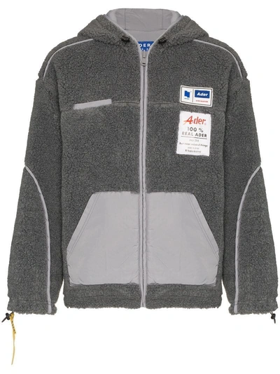 Shop Ader Error Reverse Fleece Hooded Jacket In Grey