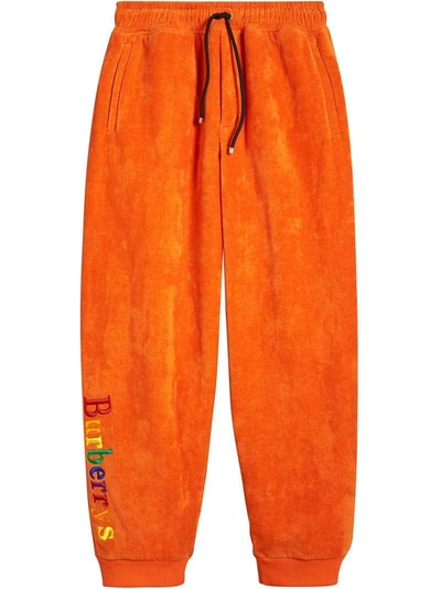 BURBERRY LOGO刺绣全棉运动裤 - 橘色