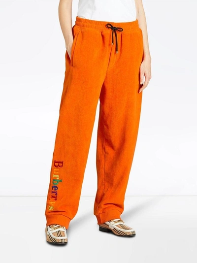 Shop Burberry Archive Logo Towelling Sweatpants - Orange