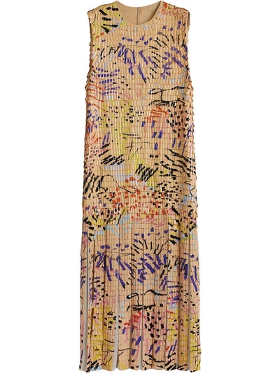 Shop Burberry Painted Paillette Sleeveless Dress - Yellow