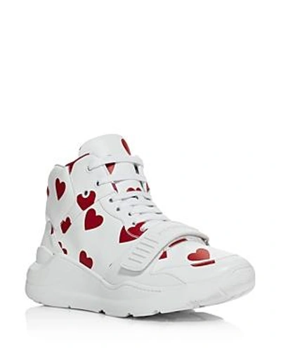 Shop Burberry Women's Heart Print Sneakers In Windsor Red
