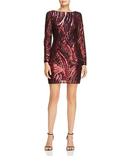 Shop Aidan Mattox Aidan By  Sequin-embroidered Long Sleeve Dress In Crimson