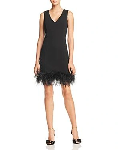 Shop Eliza J Feather-trimmed Dress - 100% Exclusive In Black