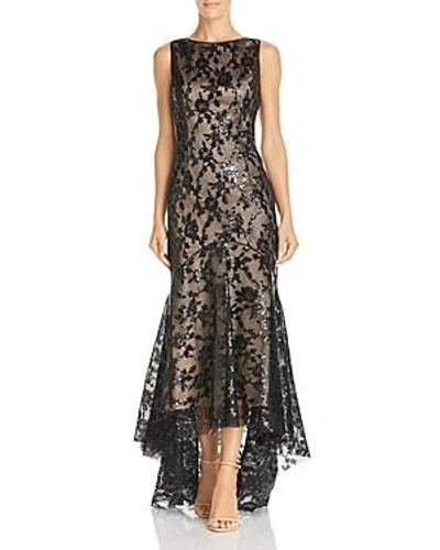 Shop Eliza J High/low Sequined Mermaid Gown In Charcoal