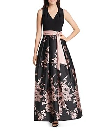 Shop Eliza J Floral Belted Ball Gown In Black/blush