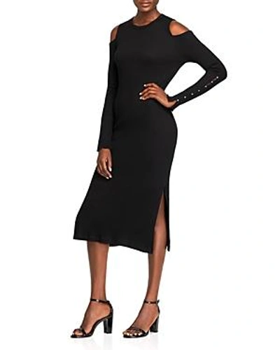 Shop Current Elliott Current/elliott The Going Steady Cold-shoulder Rib-knit Dress In Caviar