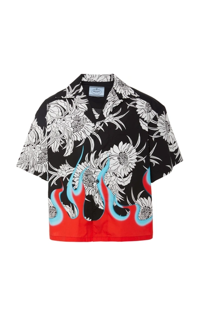 Shop Prada Floral And Flame Printed Cotton-poplin Shirt In Multi