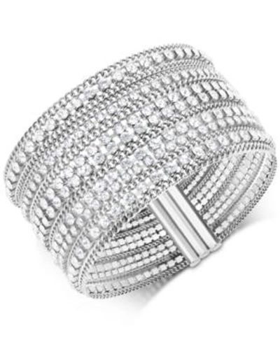 Shop Swarovski Stainless Steel Crystal Multi-row Magnetic Bracelet In White