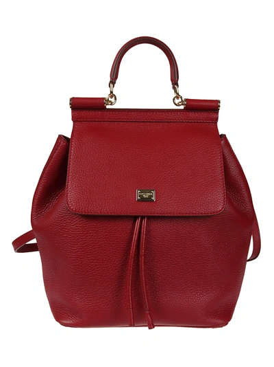 Shop Dolce & Gabbana Pebbled Sicily Backpack In Red