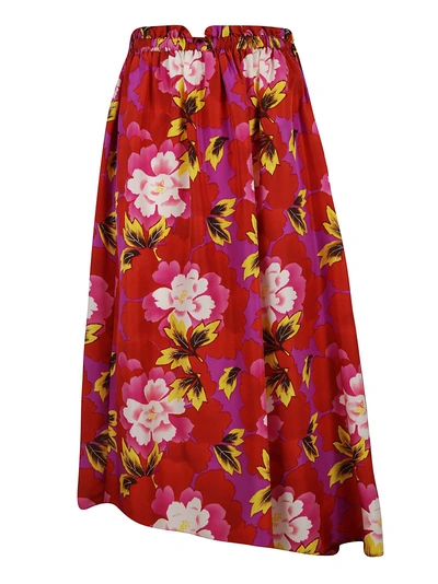 Shop Kenzo Floral Print Asymmetric Skirt In Red