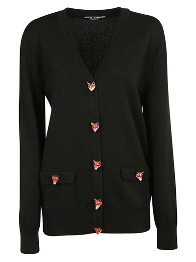 Shop Dolce & Gabbana Fox Button Cardigan In Black