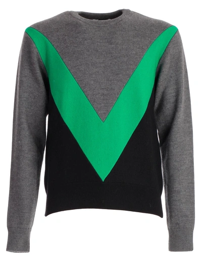 Shop Ami Alexandre Mattiussi Color Block Sweater In Grey Green