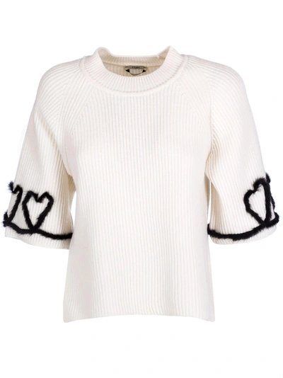 Shop Fendi Heart Knit Top In Bianco
