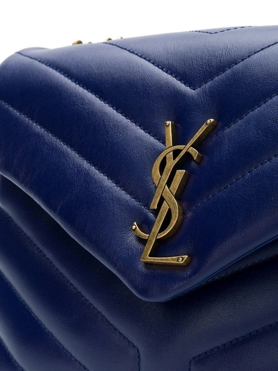 Shop Saint Laurent Logo Quilted Shoulder Bag - Blue