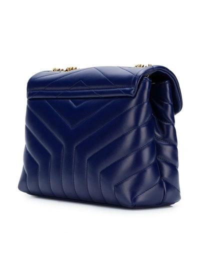Shop Saint Laurent Logo Quilted Shoulder Bag - Blue