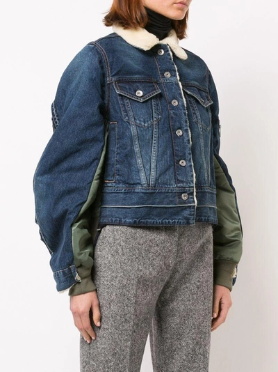 Shop Sacai Denim Bomber Jacket - Blue