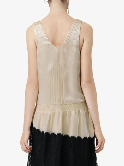 Shop Burberry Silk Satin And Lace Sleeveless Dress - Neutrals