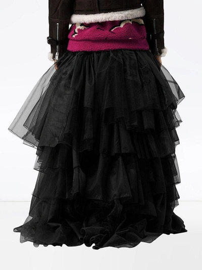 Shop Burberry Organza And Tulle Tiered Maxi Skirt - Black