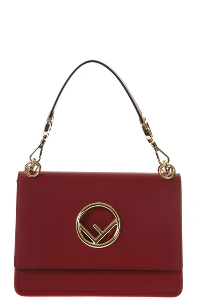 Shop Fendi Kan I F Leather Top Handle Bag In Red