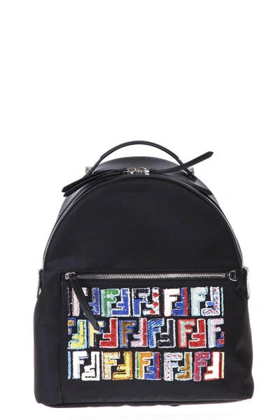 Shop Fendi Colourful Logo Print Backpack In Black