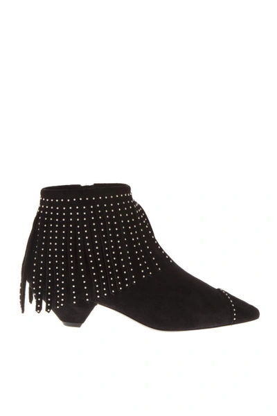 Shop Saint Laurent Fringe Ankle Boots In Black
