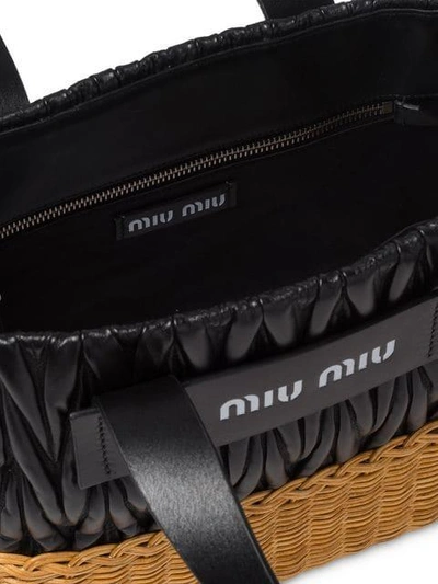 Shop Miu Miu Matelassé And Wicker Tote Bag In Black