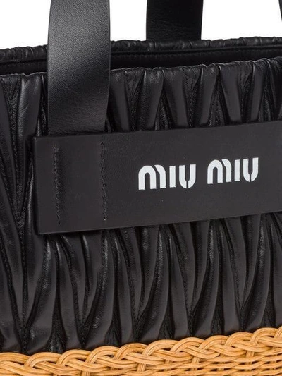 Shop Miu Miu Matelassé And Wicker Tote Bag In Black