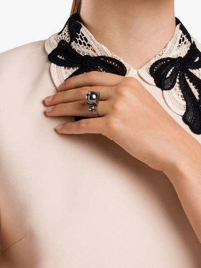 Shop Miu Miu Pearl And Crystal Ring In Metallic