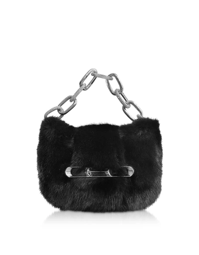 Shop Alexander Wang Fur Micro Mini Bag W/chain Strap In Black