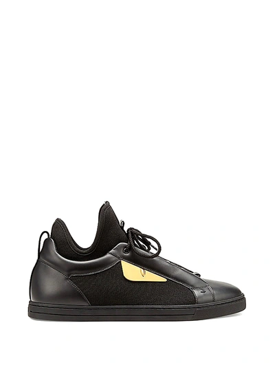 Shop Fendi Maxi Eyes Bag Bugs Sneaskers In Black Calf Leather In Nero