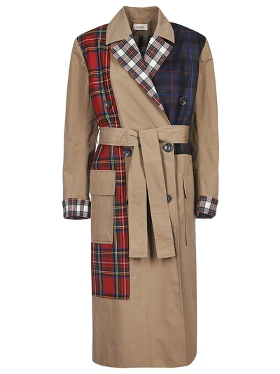 Shop Isa Arfen Checked Mix Trench Coat In Stone White Red