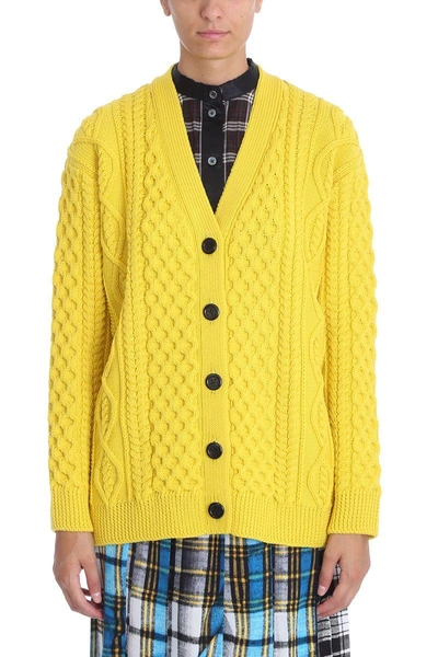 Marc Jacobs Cable Knit Yellow Wool Cardigan | ModeSens