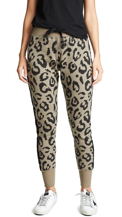 Shop Chrldr Big Leopard Velvet Stripe Sweatpants In Olive