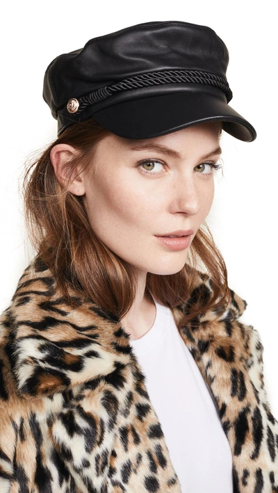 Shop Hat Attack Leather Emmy Cap In Black