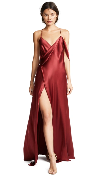 Shop Michelle Mason Strappy Cowl Neck Gown In Blood