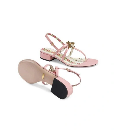 Shop Gucci Light Pink Bee Patent Leather Sandals