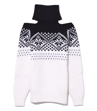 Shop Monse Ivory/black Snowflake Cold Shoulder Sweater