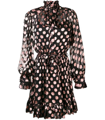 Shop Zimmermann Black Pink Pussy Bow Collar Mini Dress