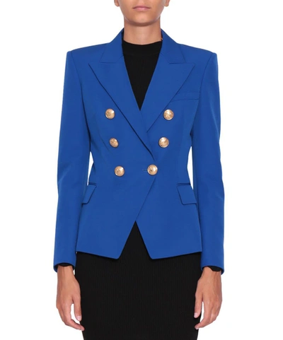 Shop Balmain Wool Double-breasted Jacket In Blu