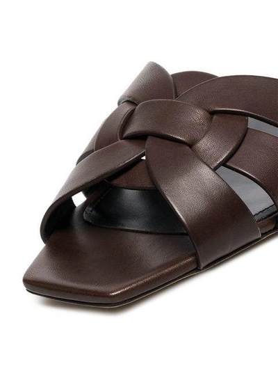 Shop Saint Laurent Brown Tribute Woven Leather Sandals