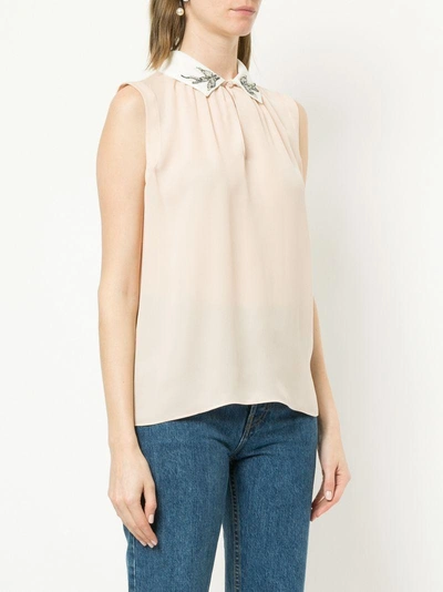Shop Rebecca Taylor Embroidered Collar Blouse - Neutrals