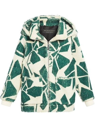 Shop Burberry Floral Print Cashmere-silk Fleece Zipped Hoodie - Green